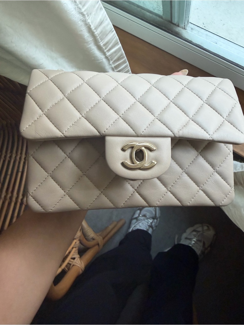 CHANEL Beige mini classic Quilted Small Flap Crossbody with Gold Chain - Picture 3 of 14